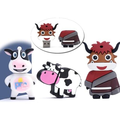 Cute Cattle usb stick 128GB 64GB Animal Cartoons Cows pendrive 32GB 16GB 8GB 4GB White cow usb flash drive