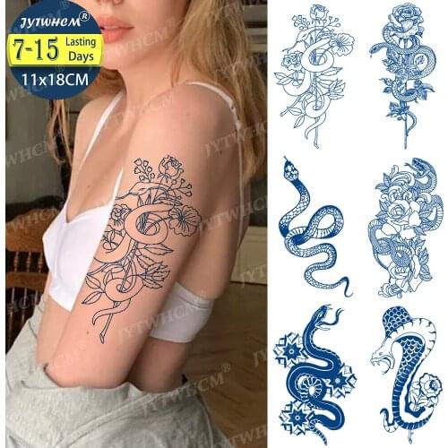 Long Lasting Large Flower Fake Tattoo Sticker For Women Temporary Tattoo Rose Peony DIY Water Transfer Juice Cover Tattoos Girls