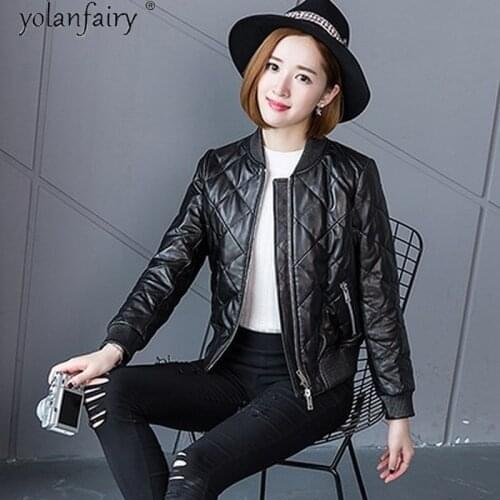 Genuine Leather Jacket Women 2020 Autumn Witner Sheepskin Coat Female Short Motorcycle Bomber Jacket Women Clothes ZD1707 KJ5457