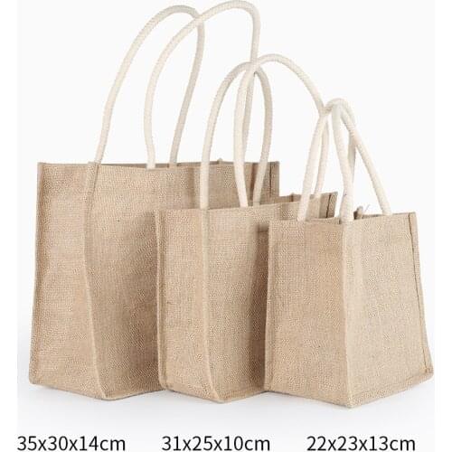 3 Sizes Handmade Linen Jute Handbag For Women Feminine Top-Handle Big Totes Bag Shopping Bag