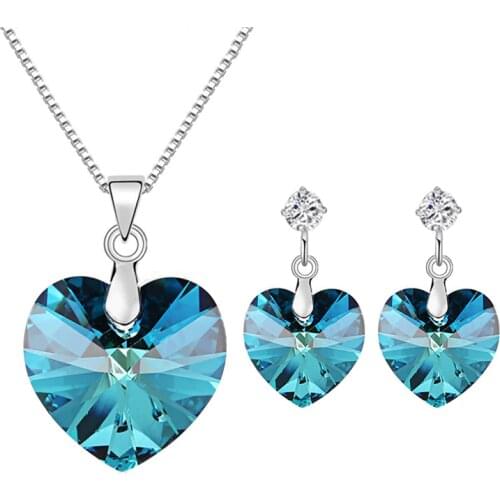 BAFFIN Romantic Wedding Jewelry Sets Original Crystals From Swarovski Heart Pendant Necklace Drop Earrings For Women Girls Gift