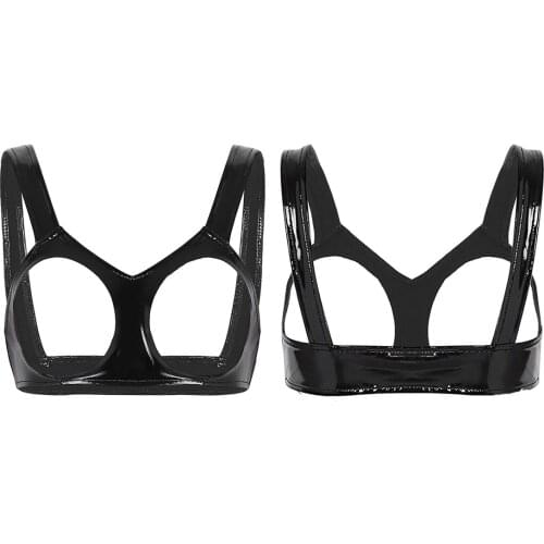 Womens Lingerie Open Cups Exotic Tanks Ladies Sexy Wetlook Clubwear Faux Leather Bra Underwear Vest Tank Crop Tops