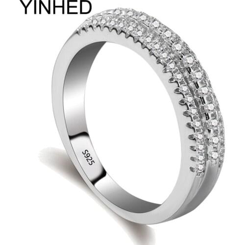 YINHED Three Rows AAA Zircon CZ Diamant Wedding Rings for Women Solid 925 Sterling Silver Engagement Ring Jewelry Gift ZR355