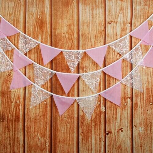 1pcs 3.2M Length 12 Flags White Rose Lace Pink Cloth Wedding Hanging Decoration Banner Birthday Party Background Deco Pennant