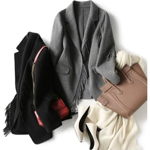 100% Wool Coat Women Clothes 2020 Spring Jacket Tassel Korean Fashion Overcoat Elegant Abrigos Para Mujer WT122069VL KJ4146