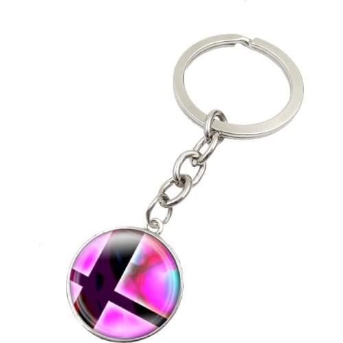 2016 Charms Keychain Super Smash Bros Ball Pink and Black Glass Round Dome Pendant Key Chain Llaveros Mujer Key Ring Women Gifts