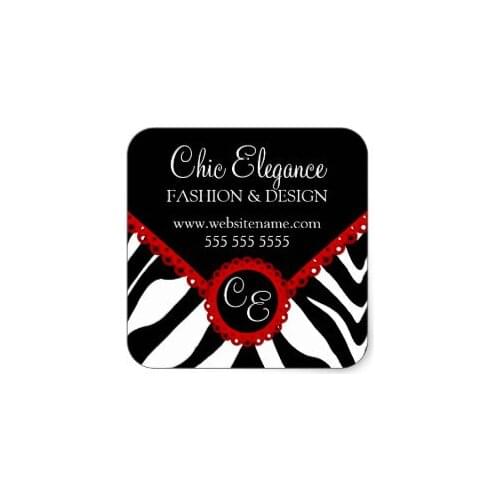 3.8cm Elegant Zebra Print and Red Lace Square Stickers
