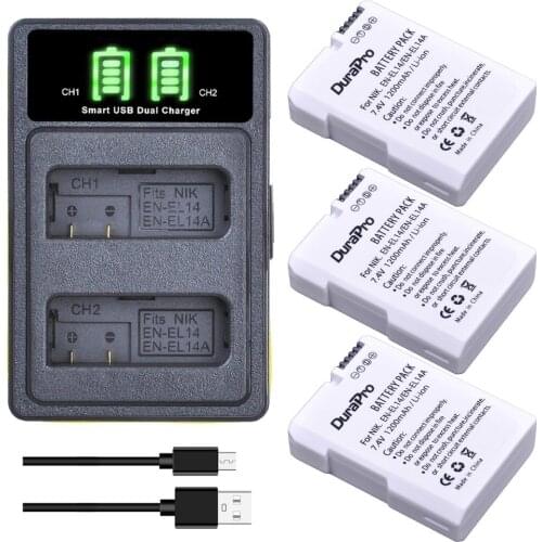 3pc x 1200mAH EN-EL14 EL14 EL14a Battery + LED USB Charger for Nikon D5600,D5500,D5300,D5200,D5100,D3200,D3300,P7800,P7100