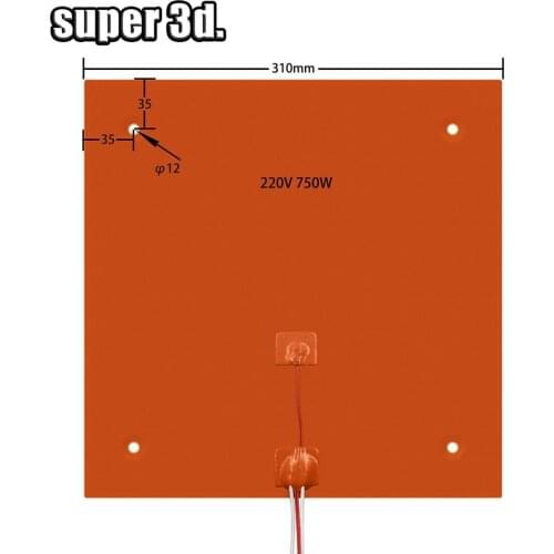 3D Printer Heated Bed Platform Silicone 310x310mm 220v 750w For Creality CR-10 10s pro Heating Pad Build Plate Print Heater Part