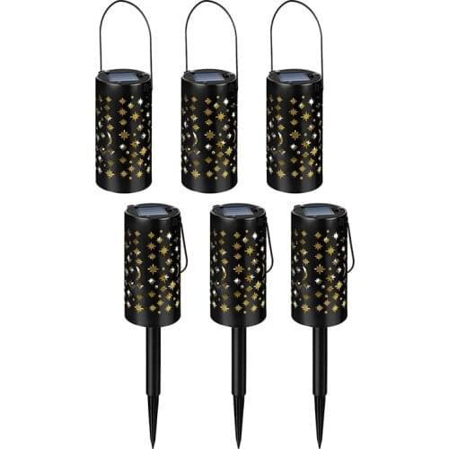 6 Pcs Solar Pathway Landscape Lights,Hanging Star Moon Solar Path Lights Outdoor for Garden,Patio,Yard Decorative