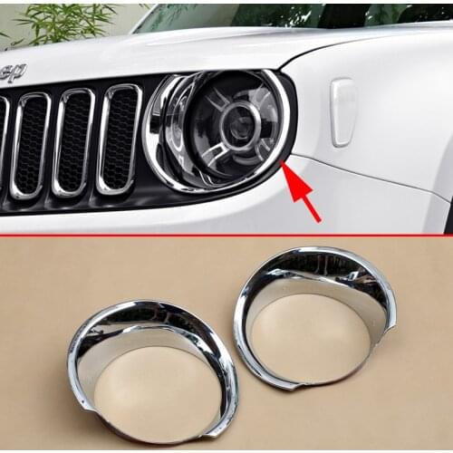 Car Front Headlight Glossy Chrome Cover Trims Kits For Jeep Renegade (BU) 2015 2016 2017 2018 ABS Head Light Lamp Accessories