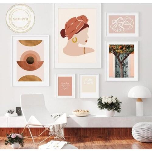 Bohemian Girl Line Pink Canvas Painting Nordic Modern Abstract Geometric Art Posters and Prints Living Room Decoration Picture