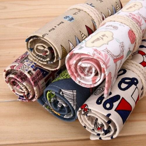 36/48/72 Holes Canvas Pencil Case Roll Up Sketch Painting Pen Stationery Escolar Estuche Stationery Cute Estojo Portable Gifts