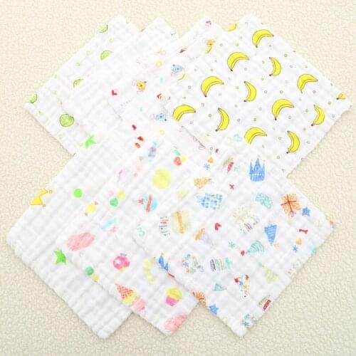 Baby Towel 100% Cotton 6 Layers Gauze 25*25cm Soft Kids Square Towel Newborn Infant Cartoon Face Hand Feeding Bibs Handkerchief