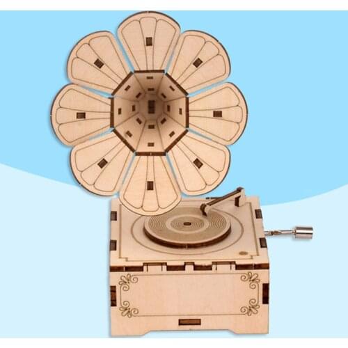 DIY Hand Crank Music Box Model 3D Wooden Puzzle Toy Self Assembly Wood Craft Kits Home Decoration for Kids
