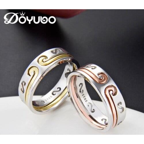 DOYUBO Detachable Sterling Silver Lovers Rings Rose Gold & Gold Color Couples Rings Jewelry Real Silver Fashion Rings VB414
