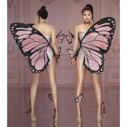 Festival fairy butterfly wings rave accessories rhinestone bodysuit dance clothes women stage birthday party nightclub cosplay