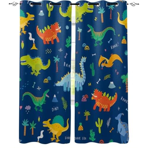 Colorful Cartoon Dinosaur Blue Curtains for Childrens Bedroom Living Room Kids Window Treatments Kitchen Drapes
