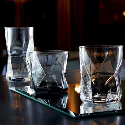 6PCS Creative Glass Fruit Juice Drinks Cup Grey Purple Transparent Glass Water Cups Geometric Design Cold Hot Drinking Utensils