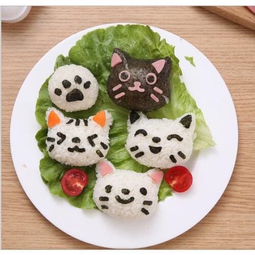 Japanese Style Sushi Nori Rice Mold Set Cooking Tools Cute Smile Cat Bento Maker Cutter Portable Kitchen Gadgets 1 Set