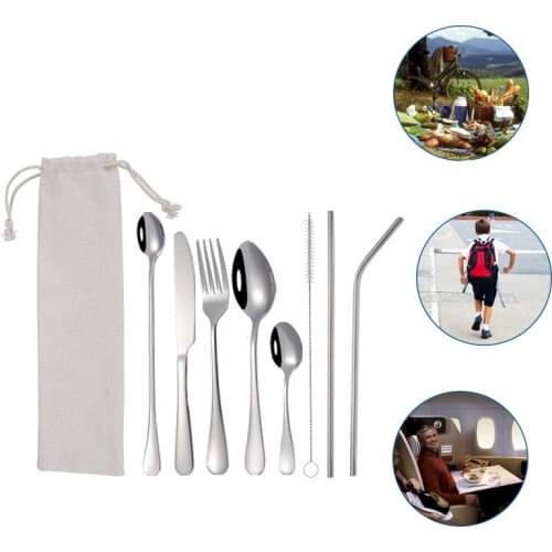 9PCS Travel Cutlery Set Portable Flatware Set Camping Utensils with Storage Bag Stainless Steel Tableware Dinnerware