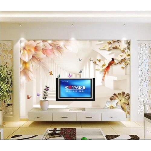 Custom mural 3d wallpaper flowers and butterfly paintings background photo 3d wall mural wallpaper for living room home decor