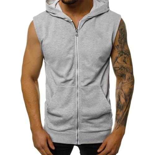 New Men Tank Tops Muscle Sleeveless Sportswear Mens Workout Gym TankTop Hooded Zipper Bodybuilding Tanktop Solid Sports Clothing
