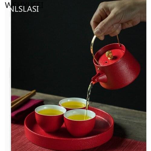 New style Ceramic tea set Red Tea set tea set teapot Travel convenience Tea set Office household drinking utensils WSHYUFEI