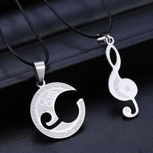 2 pcs/pair Couple Necklace For Lover Girlfriend Gift Set Musical note Valentines Day Necklace For Women Jewelry Paired Pendants