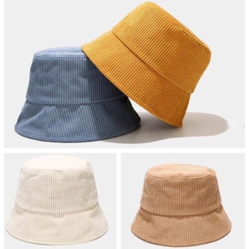 Women Men Winter Ribbed Striped Velvet Bucket Hat Simple Solid Color Wide Brim Sunscreen Packable Panama Fisherman Cap