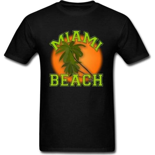 MIAMI BEACH T-shirt Travel Men T Shirt Palm Tree Tshirt Print Letter Tops 100% Cotton Tees Black Clothes Sunset Printed Casual