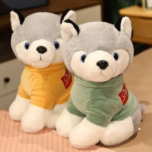 Lifelike Vivid Sitting Husky Plush Toy Soft Cartoon Animal T-shirt Dog Stuffed Doll House Decor Birthday Xmas Gift For Children