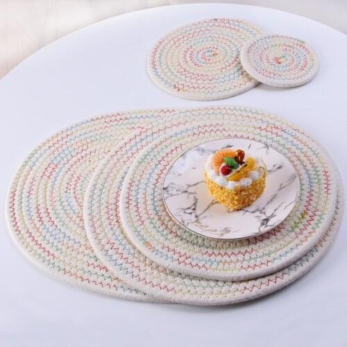 Handmade Weave Non-slip Placemat coaster for table dinne Cotton line Round Insulation pads Table Mats Pads Home Decor 0043