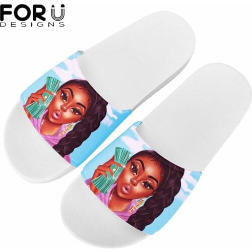 FORUDESIGNS Slippers Summer Indoor Floor Non-slip Slippers New Fashion African Women Black Queen Pattern Ladies Sandal Slippers
