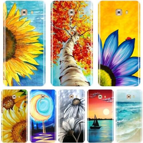 Phone Case Silicone For Samsung Galaxy C5 C7 C9 Pro Art Sunflower Flower Moon Beach Soft Back Cover For Samsung Galaxy C5 C7 C8