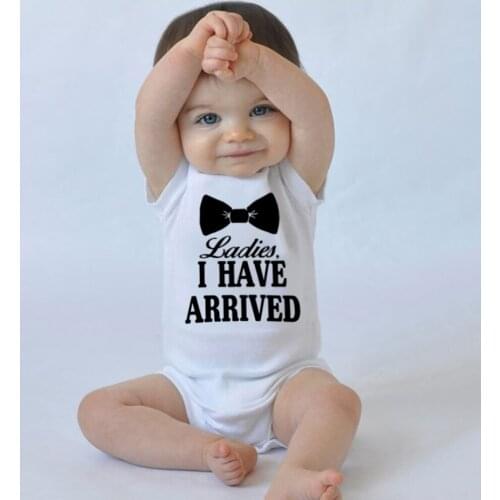 Cute Letters Print Short Sleeve Infant Baby Jumpsuit Outfit 0-24M Ladies I Have Arrived Print Funny Newborn Boy Bodysuit
