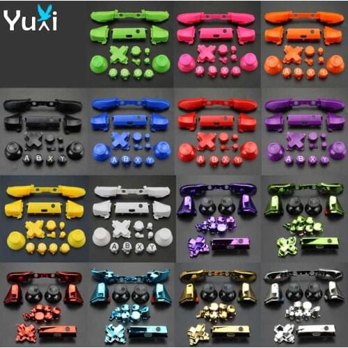 YuXi For Xbox One S Replacement Full Chrome Buttons Kit ABXY Trigger analog stick Parts for Xbox One Slim