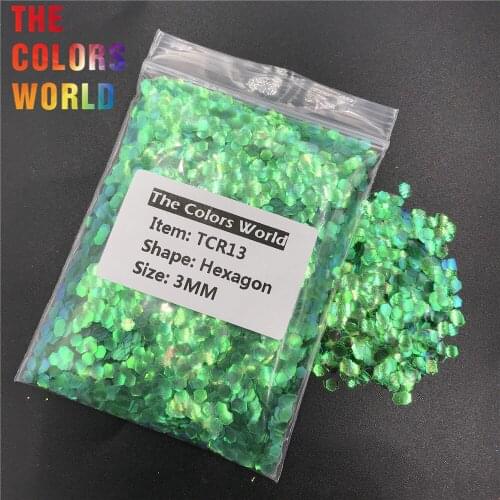 TCR13 Iridescent Rainbow Magic Green Color Hexagon Shape Nail Glitter Art Decoration Body Glitter Eye Shadow Henna Handwork DIY