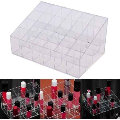 High Quality Transparent Acrylic Lipstick Holder 24 Compartments Makeup Storage Box Lipstick And Nail Polish Display Stand