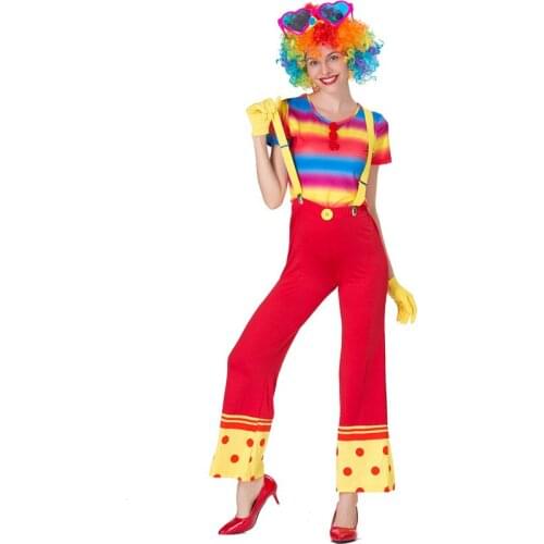Adult Funny Circus Clown Costume WomenCandy Stripe Jester Disguise Costume For Halloween Carnival Fantasia Fancy Dress