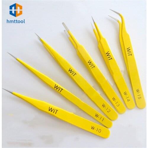 WIT Yellow Super Hard High Precision Tweezers Set Pointed Nose Curved Flat Head Tweezers For Repairing Clamping Tools