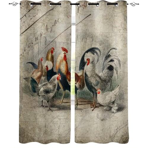 Farm Rooster Chicken Retro Illustration Curtains For Living Room Bedroom Window Treatment Blinds Finished Drapes Kitchen Curtain