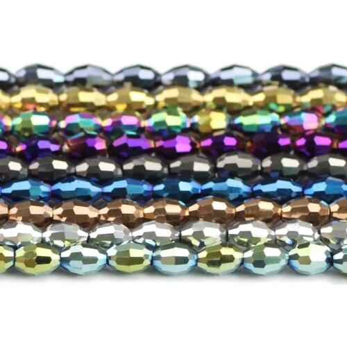 JHNBY Rice grains Austrian crystal beads 100pcs 4*6mm oval shape Top quality plated color Loose bead Jewelry bracelet making DIY