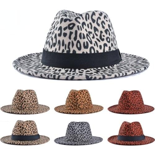 Winter Womens Fedora Hat Fashion Flat Wide Brim Wool Felt Jazz Zebra Hat Mens Leopard Gothic Top Hat