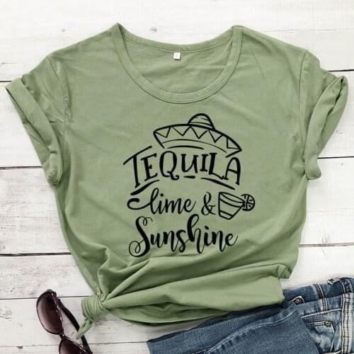 Tequila Lime & Sunshine T-shirt Casual Unisex Short Sleeve Vacay Tshirt Funny Women Graphic Summer Vacation Top Tee Shirt Femme