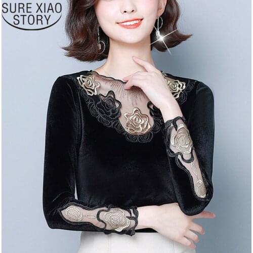 New Style of Thickened Golden Velvet Spring 2020 Women Shirt Celebrity Temperament Top Long Sleeve Fashion Blouse Women 7945 50