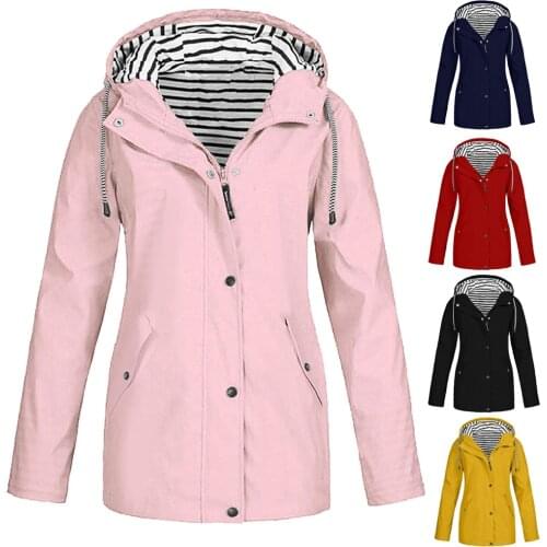 Women Waterproof Jacket Coat Outdoor Hiking Camping Lightweight Hooded Raincoat Autumn Winter Zipper Pockets Windbreaker Outwear
