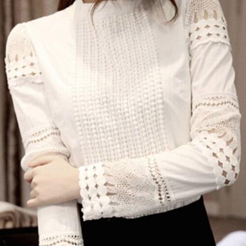 Women blouses plus size womens shirt elegant hollow out lace Slim chiffon blouse high quality blusas femininas