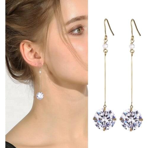 MAIKALE Simple 12MM Zirconia Bead Long Earrings Gold Silver Color Hook Hanging Drop Earrings for Women Accessories Party Jewelry