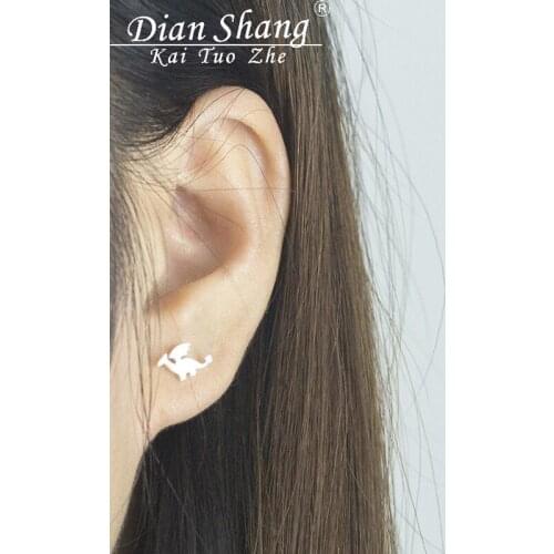 DIANSHANGKAITUOZHE Boucle Stainless Steel Gold Color Brincos Jurassic Dinosaurs Stud Earrings For Women Men Boho Jewelry BFF